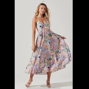 ASTR Blythe Floral Plisse Midi Dress XS